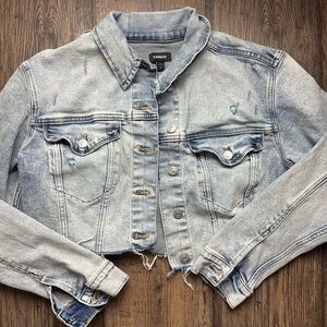 Express Distressed Light Blue Jean Jacket